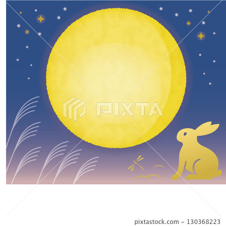 Moon viewing background_full moon and golden rabbit 130368223