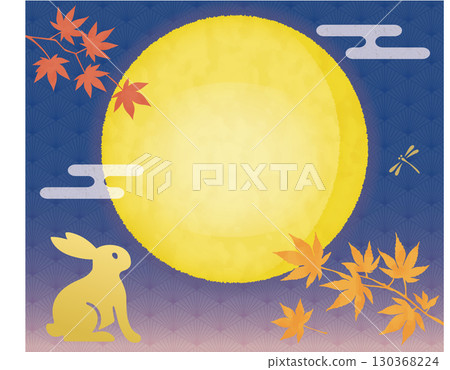 Moon viewing background_full moon, golden rabbit and autumn leaves 130368224