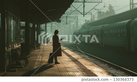 這張照片展現了一位女士在車站等火車時一邊看著智慧型手機的場景。照片將夢幻般的氛圍與城市的日常氣息完美融合。 這張照片展現了一位女士在車站等火車時一邊看著智慧型手機的場景。照片將夢幻般的氛圍與城市的日常氣息完美融合。 130368373