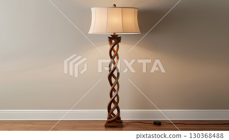 lamp with lamp light on wood wall 130368488