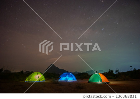 Milky Way rising above Samed Nang Chee viewpoint. 130368831