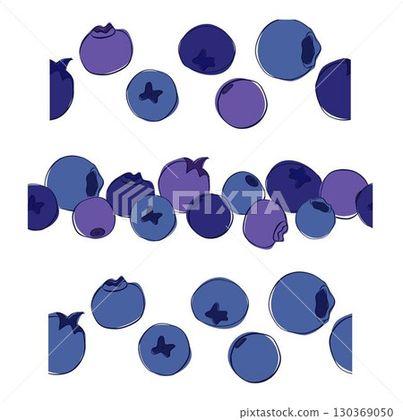 blueberries Food in graphic line style. set of vector seamless borders Decor for a recipe book. Set of decorative border 130369050