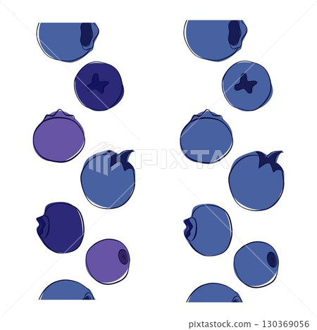 Ripe blueberry falling fruit horizontal seamless border set. Vector illustration card Fly blue berry for design of food packaging juice breakfast, cosmetics, tea, detox diet 130369056