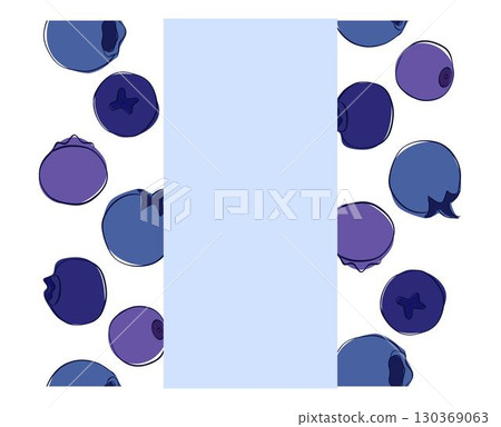 Blueberry graphic outline design element seamless border frame in color. vector illustration for invitation, card design and graphic design 130369063