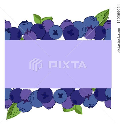 Blueberry with green leaves seamless border frame. Vector hand drawn in graphic outline style, forest berry. illustration for restaurant, cafe menu, 130369064