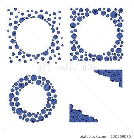 Set of circle round frames with blueberry. Vector graphic line illustration. 130369070