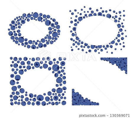 Blueberries Hand-drawn oval frame set. Vector graphic line illustration template for your text, logo 130369071