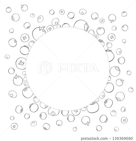 graphic line circle round frame with blueberries. Vector wild forest swamp moss twigs, blueberry branches, leaves. 130369080