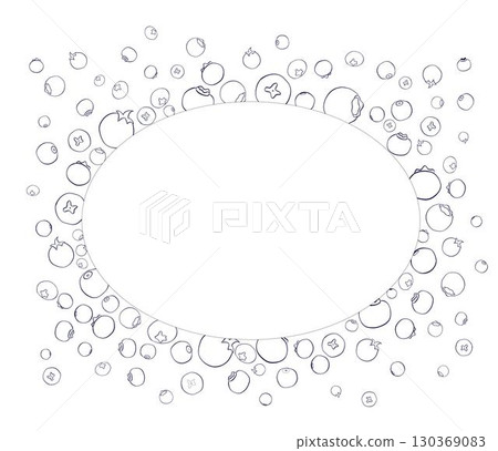 graphic line oval frame with blueberries. Vector wild forest swamp moss twigs, blueberry branches, leaves 130369083