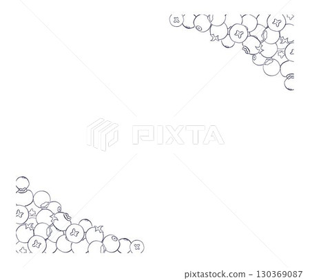 Berries graphic line frame template. Vector Banner of blueberries. Hand painted horizontal border for greeting card with space for text. 130369087