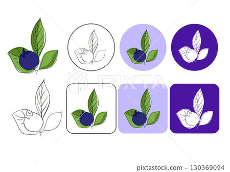 fresh blueberry with leaves logo on colored background. Vector graphic line illustration. Ripe juicy whortleberry for advertising, label, packaging design. bilberries clipart 130369094