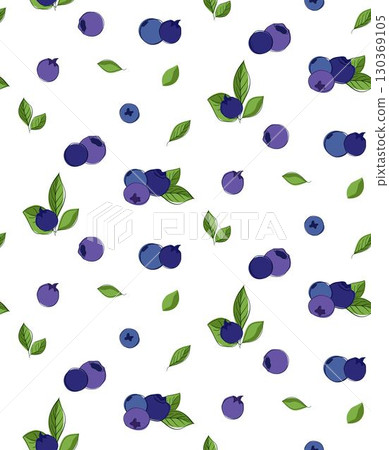 Seamless vector pattern of blueberries and leaves on transparent background. For fabric, wallpaper, wrapping paper, card 130369105