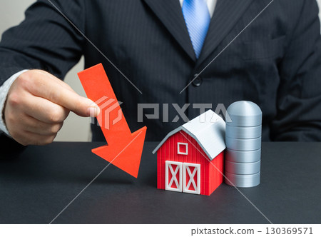 Agricultural production is down. Food prices are down. Agribusiness is down and the economy is in trouble. Global trade risks, food chain issues, farmer crisis, rural jobs loss, sustainability threats 130369571