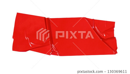 Textured, repaired isolated effect of crumpled red duct washi tape against a transparent background, showcasing its adhesive qualities and design rugged Textured, repaired isolated effect of crumpled red duct washi tape against a transparent background, showcasing its adhesive qualities and design rugged 130369611