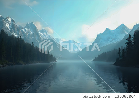 beautiful winter landscape in mountains 130369804