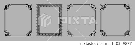 Set of decorative frames Elegant vector element for design in Eastern style, place for text. Floral black and gray borders. Lace illustration for invitations and greeting cards 130369877