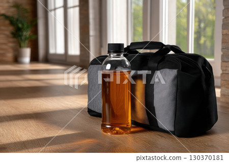 Cold brew tea and workout bag for refreshing hydration moments 130370181