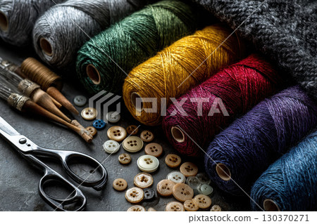 Craft supplies arranged in vibrant rainbow colors for creativity Craft supplies arranged in vibrant rainbow colors for creativity 130370271