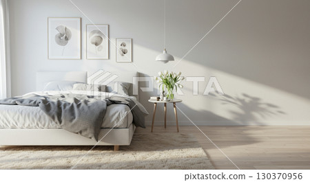 modern bedroom with bed 130370956
