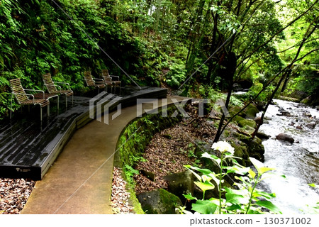 Yugawara Town Manyo Park Yugawara Soyugawa Road, terrace seats, Chitose River and fresh greenery 130371002