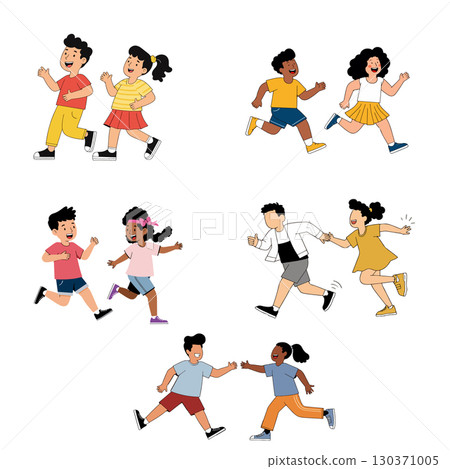 Diverse Group of Children Running and Playing Diverse Group of Children Running and Playing 130371005