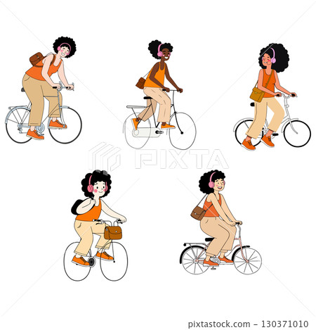 Diverse Women Riding Bicycles with Headphones 130371010
