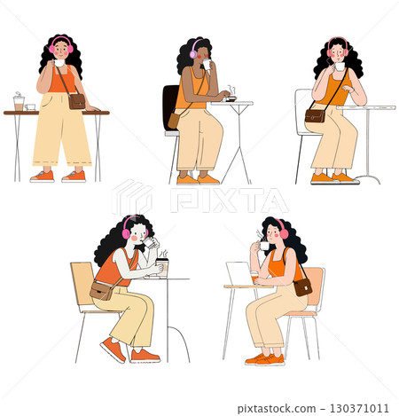 Illustrations of Women Enjoying Coffee Illustrations of Women Enjoying Coffee 130371011