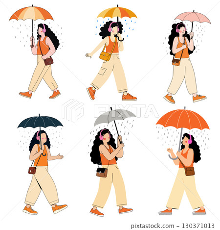 Women Walking with Umbrellas in the Rain 130371013