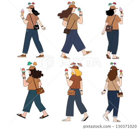 Girls with Mushroom Hats Eating Ice Cream Girls with Mushroom Hats Eating Ice Cream 130371020