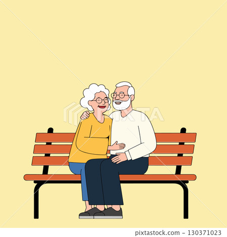 Elderly Couple on Park Bench 130371023