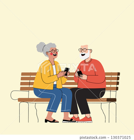 Elderly Couple on Park Bench 130371025