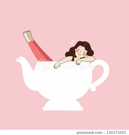 Woman Relaxing in a Teapot 130371055