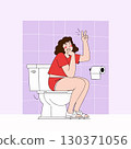 Woman sitting on toilet with thumbs up 130371056