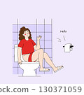 Woman sitting on toilet with thumbs up 130371059