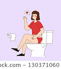 Woman sitting on toilet with thumbs up 130371060