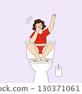 Woman sitting on toilet with thumbs up 130371061