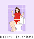 Woman sitting on toilet with thumbs up 130371063