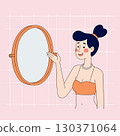 Woman Waving in Front of Mirror 130371064