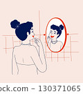 Woman Waving in Front of Mirror 130371065