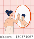 Woman Waving in Front of Mirror 130371067