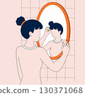 Woman Waving in Front of Mirror 130371068