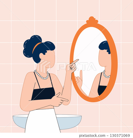 Woman Waving in Front of Mirror 130371069