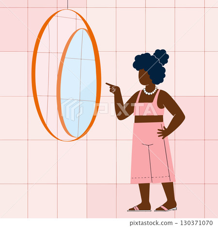 Woman Waving in Front of Mirror Woman Waving in Front of Mirror 130371070