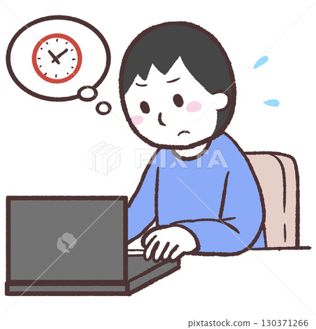 一位男士在時間緊迫的情況下使用電腦的插圖 130371266