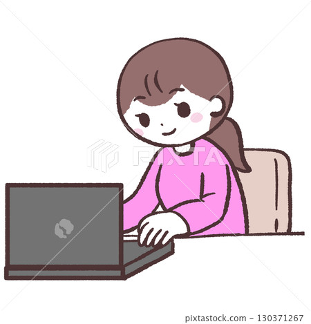 Illustration of a woman using a personal computer 130371267