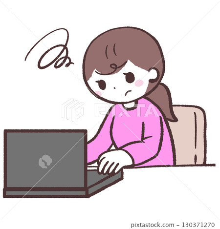 Illustration of a woman who cannot use a computer Illustration of a woman who cannot use a computer 130371270
