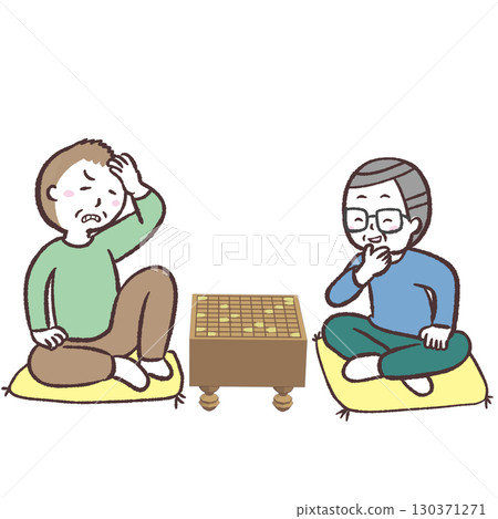 一名男子在下將棋的插圖 一名男子在下將棋的插圖 130371271