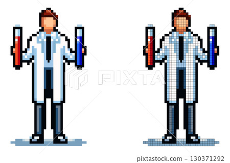 A scientist wearing a lab coat stands in a laboratory, holding a red test tube in one hand and a blue test tube in the other, showcasing a focus on experimentation and research A scientist wearing a lab coat stands in a laboratory, holding a red test tube in one hand and a blue test tube in the other, showcasing a focus on experimentation and research 130371292