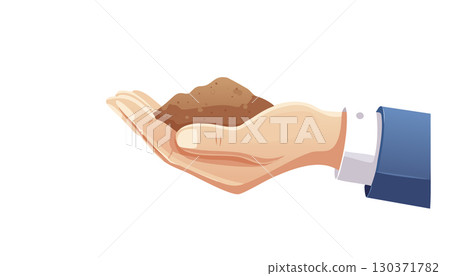 Surreal style image of soil and seedling in hand, symbolizing growth, nature 130371782