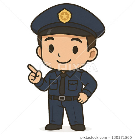 身穿海軍藍制服的警官面帶微笑,指著(全身) 身穿海軍藍制服的警官面帶微笑,指著(全身) 130371860